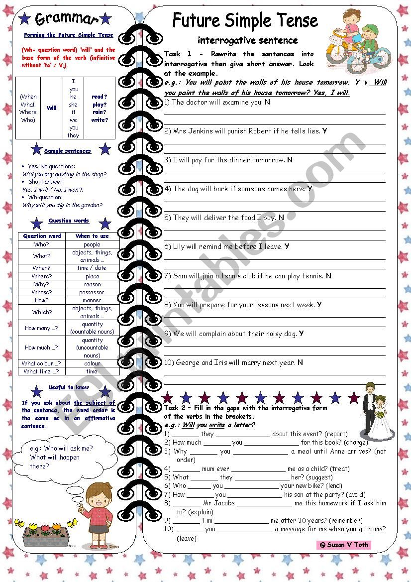 Future Simple Tense-interrogative sentences *** with grammar & key & B&W