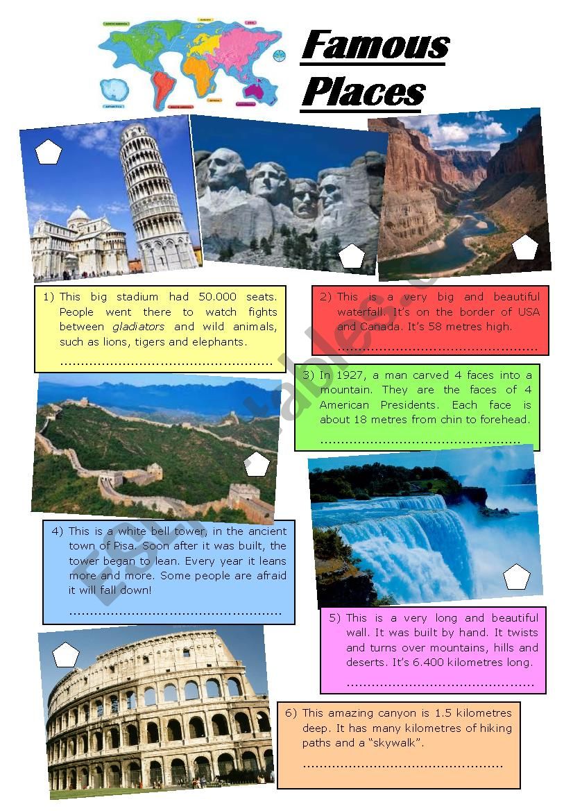 Famous places and landmarks worksheet