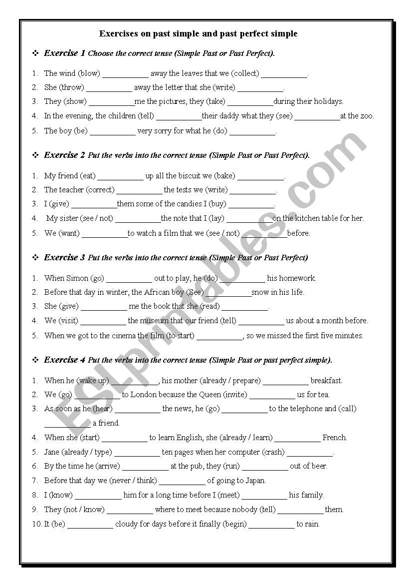 past perfect vs past simple worksheet