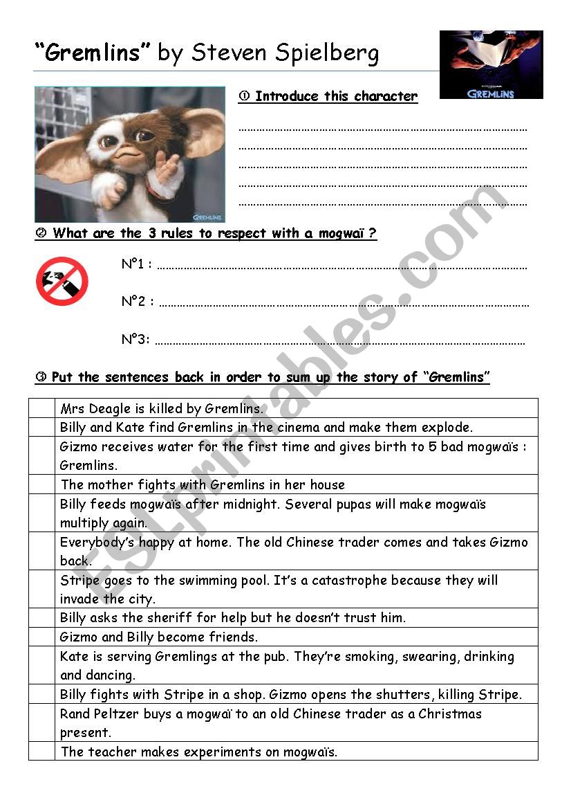 Gremlins worksheet worksheet