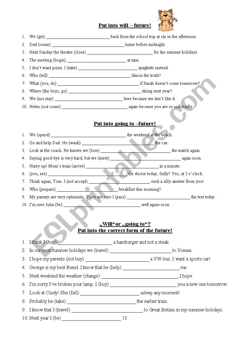 Will or going to future? worksheet