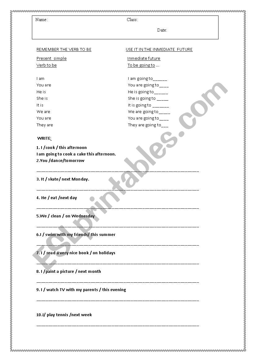 inmediate future worksheet 2 worksheet