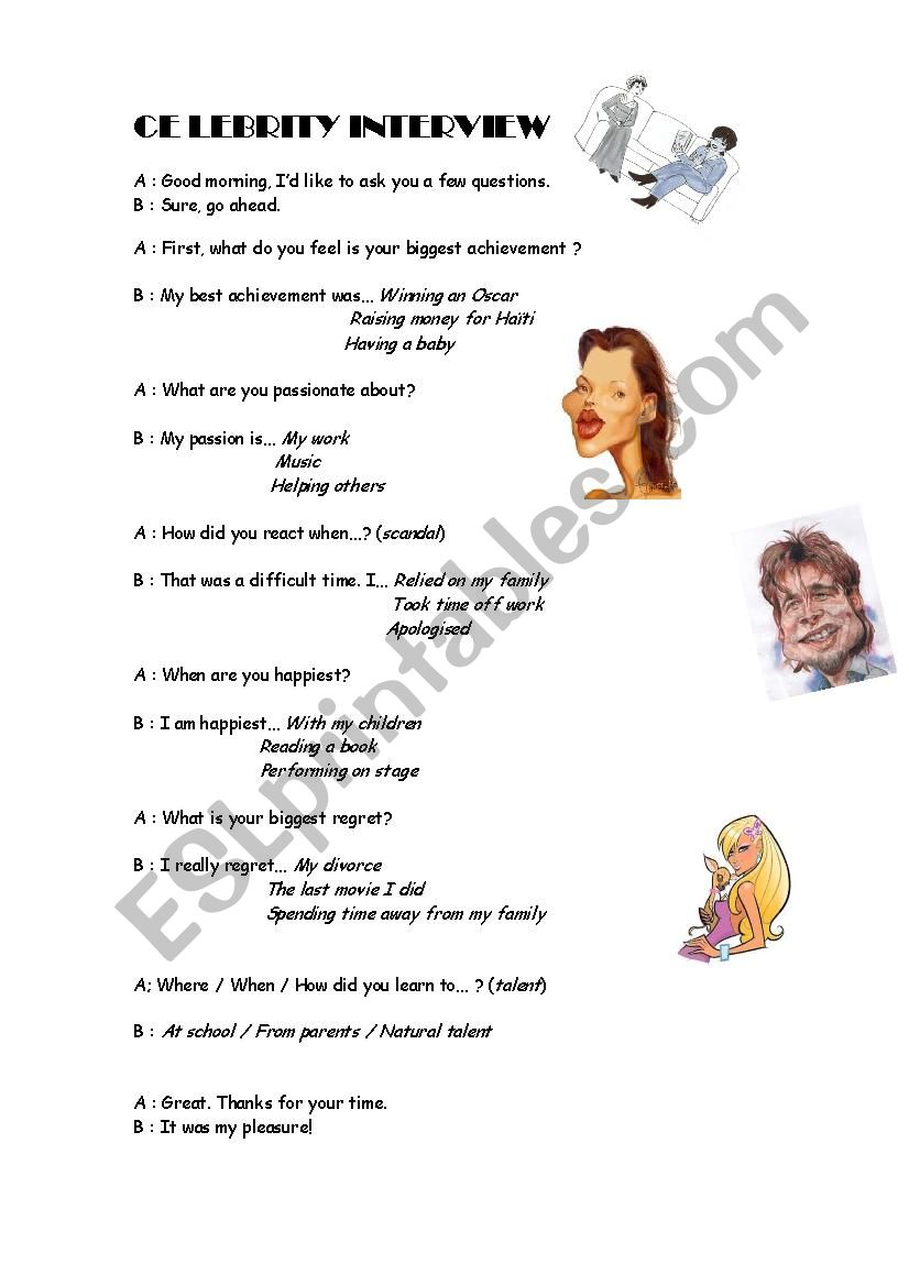 Interview a celebrity worksheet