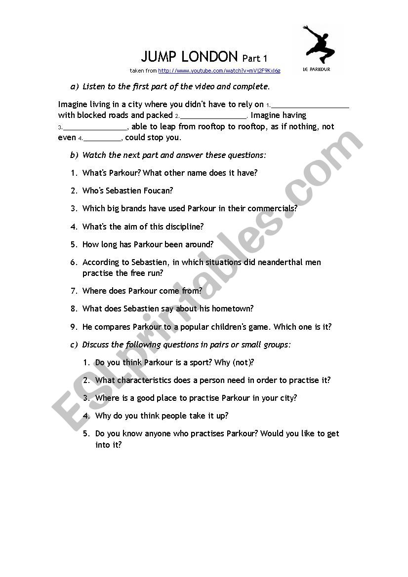 Parkour video worksheet