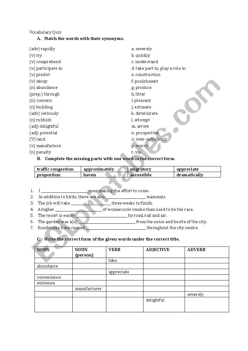 vocabpool worksheet