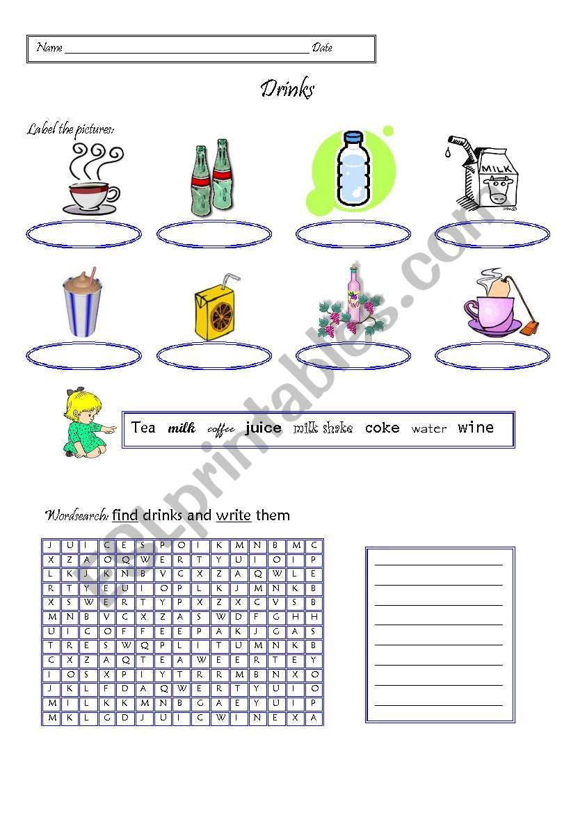 drinks worksheet