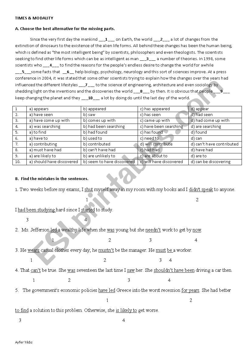 times & modality worksheet