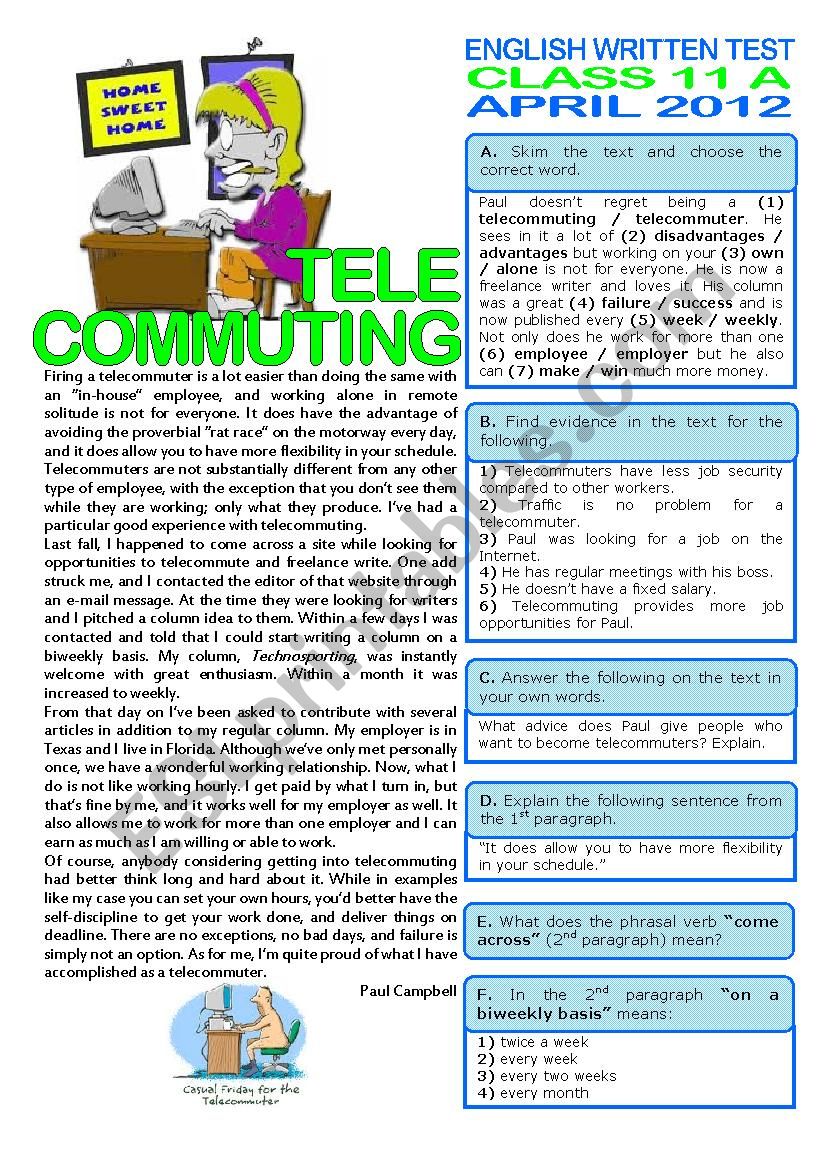 TELECOMMUTING (TEST - 11th grade) key included