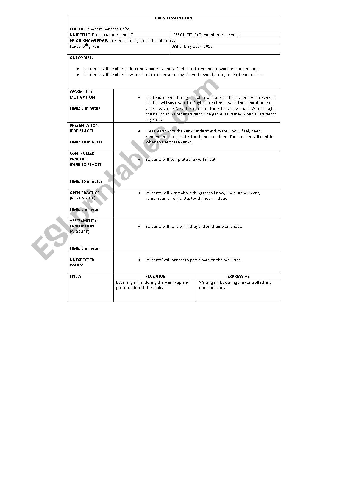 LESSON PLAN worksheet