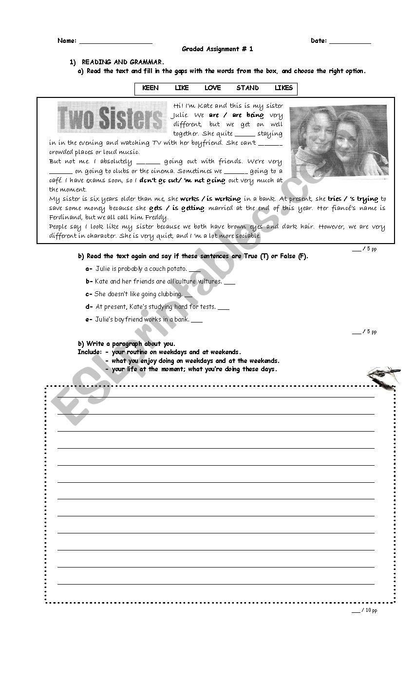 Two sisters worksheet