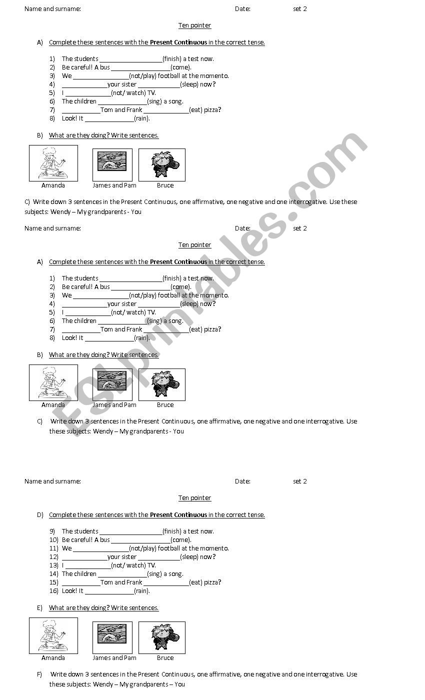 Present Continuous practice worksheet