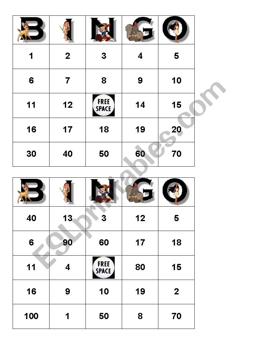 BINGO Numbers 1 worksheet