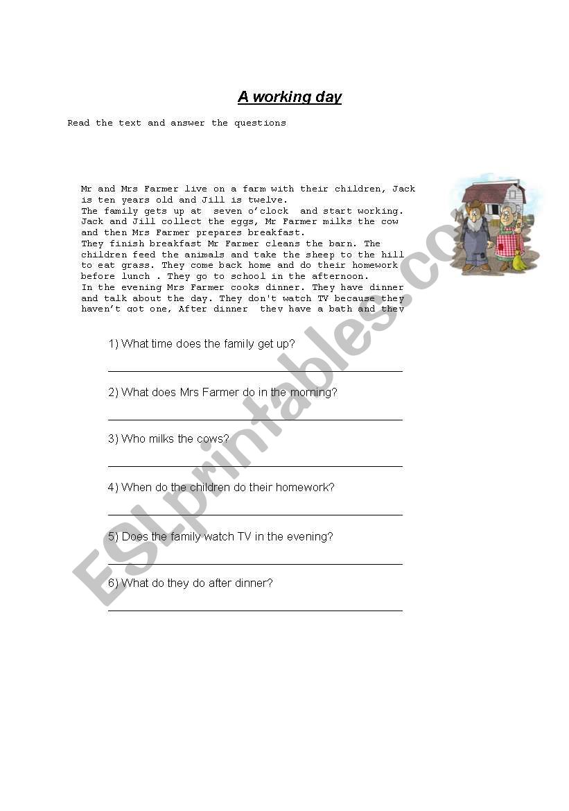 A WORKING DAY worksheet
