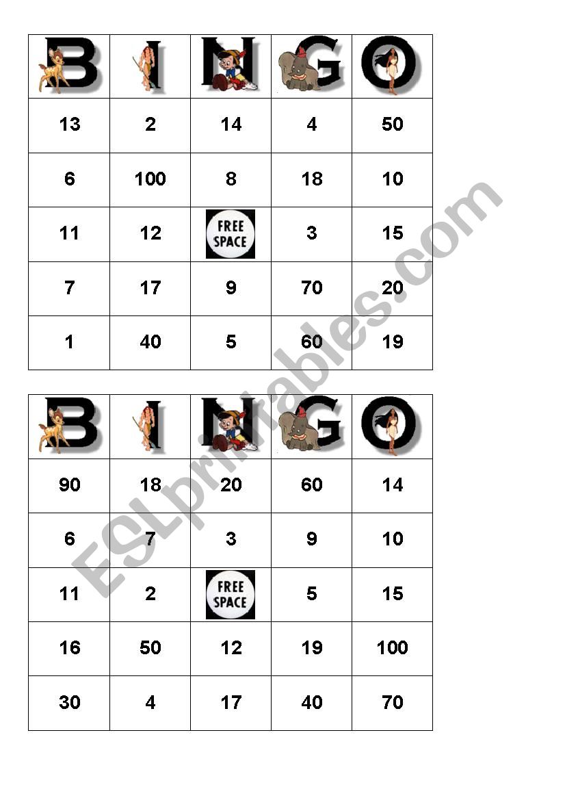 BINGO Numbers 3 worksheet