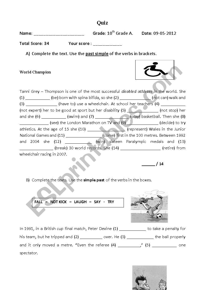 Simple past test worksheet