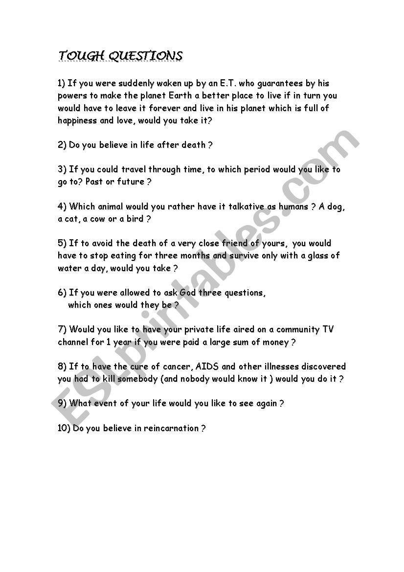 Tough Questions worksheet