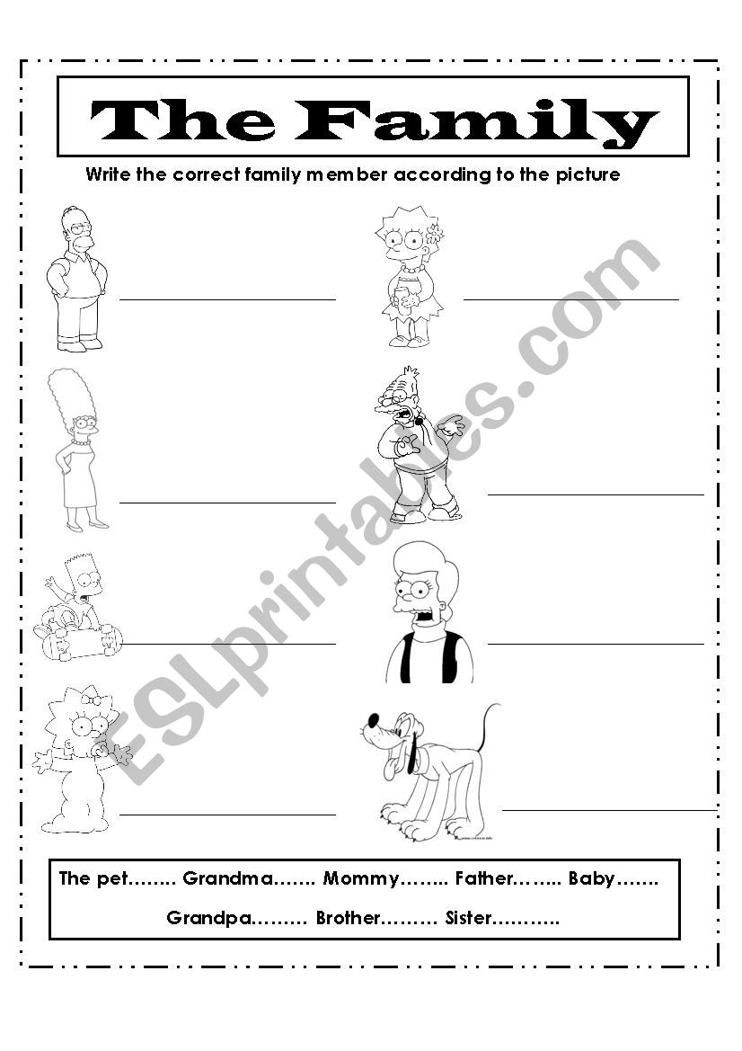 Family Members worksheet