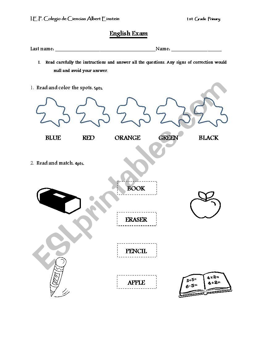 exam worksheet