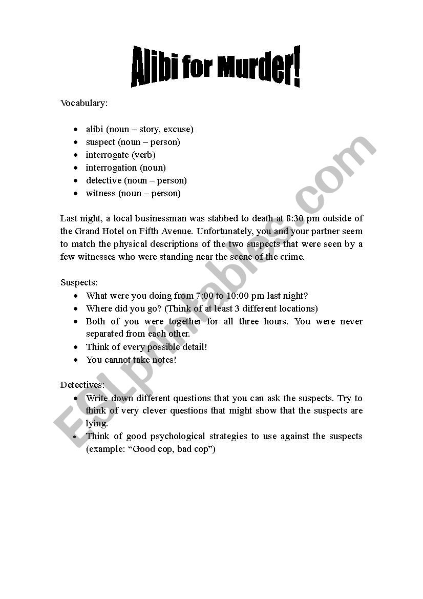 Lesson Plans A Is for Alibi