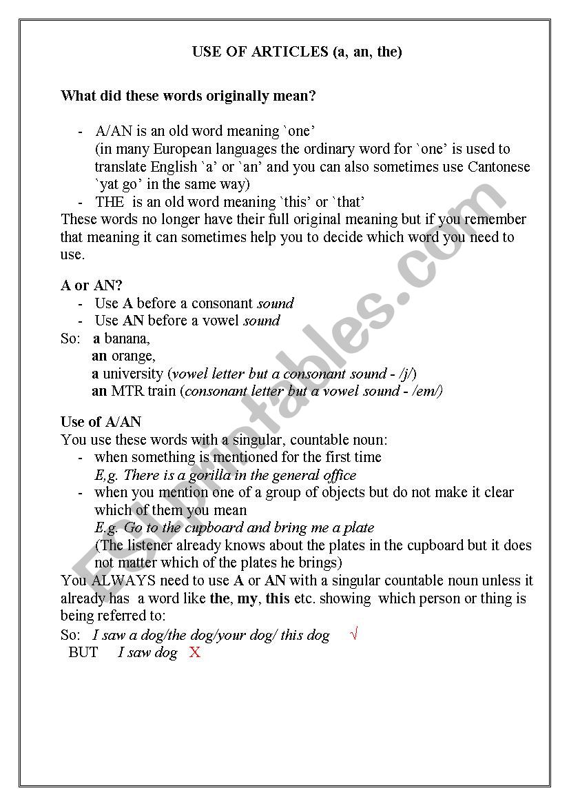 How to use the articles worksheet