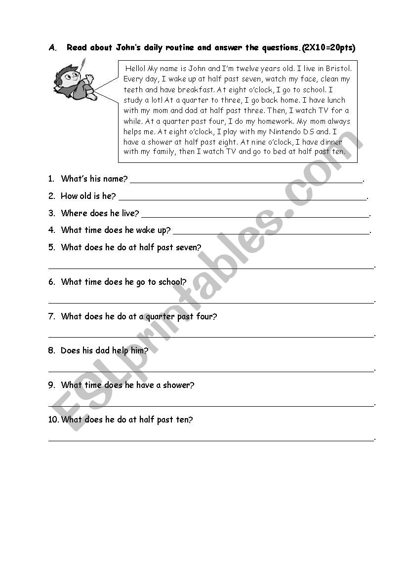 Reading About Daily Routines worksheet