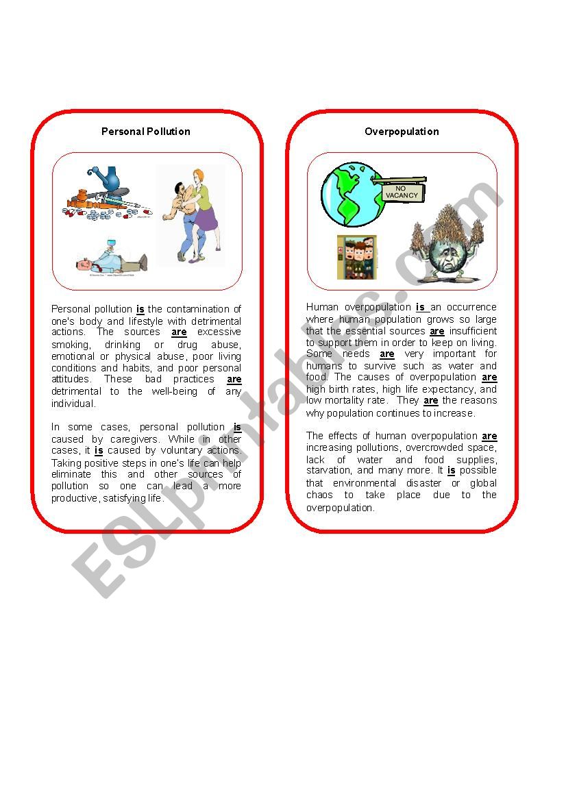 Environmental Threat 8  ( personal pollution and overpopulation)