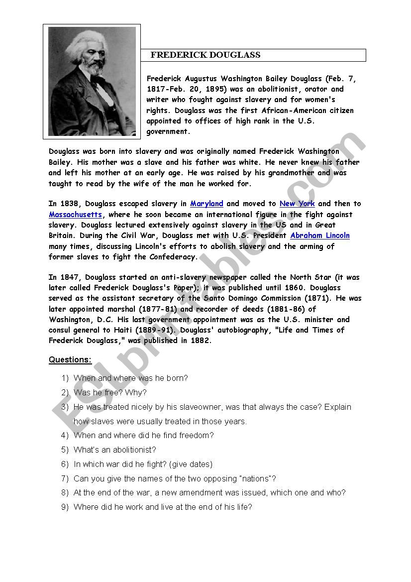 Frederick Douglass worksheet