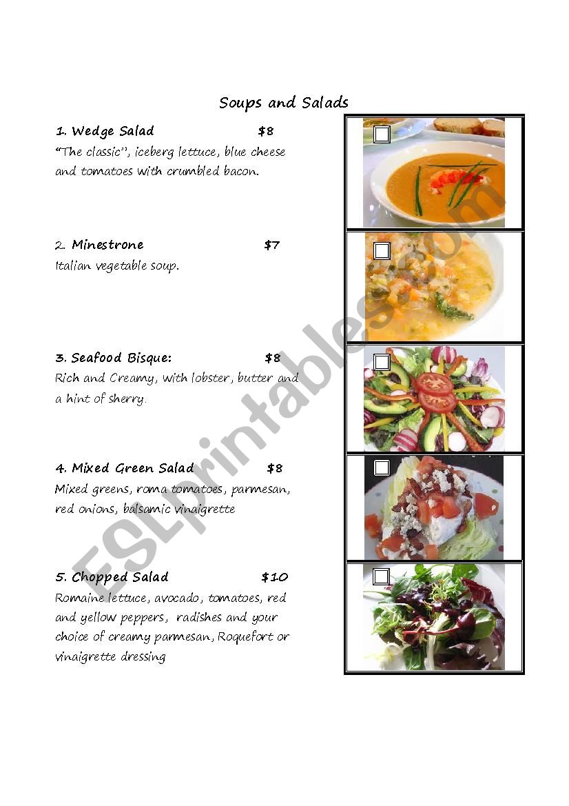 ESL Dining Out Part  2 of 4 Soups and salads 