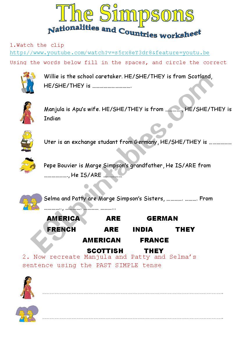 The simpsons nationalities worksheet