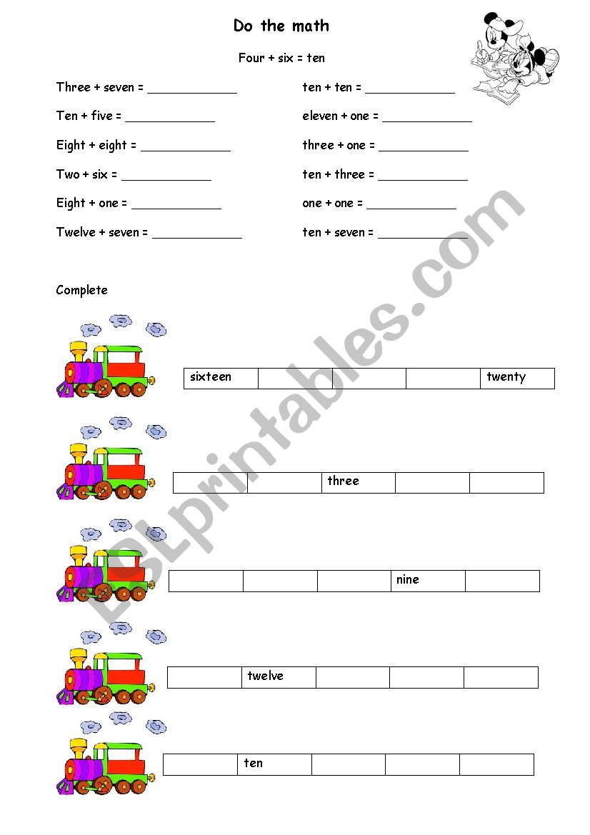 exercises on numbers 1-20 worksheet