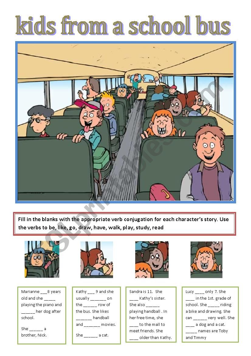 Kids on a school bus worksheet