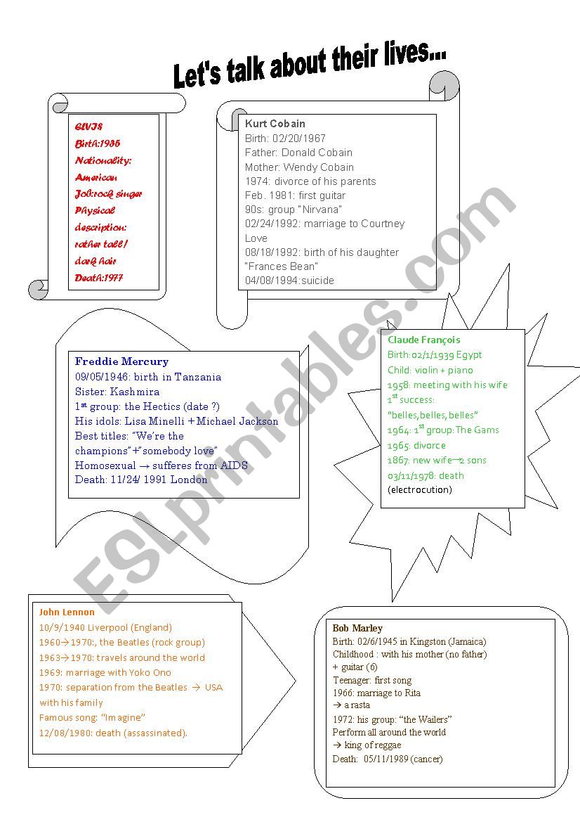 Lets talk about their lives worksheet