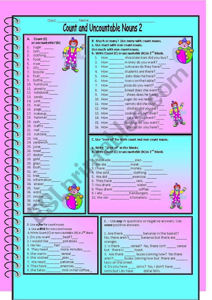 Count And Uncountable Nouns ESL Worksheet By Kate0611