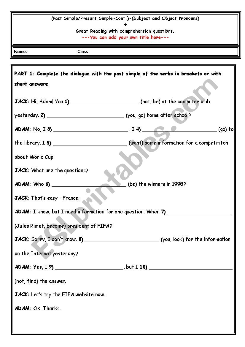 Revision Of Tenses worksheet