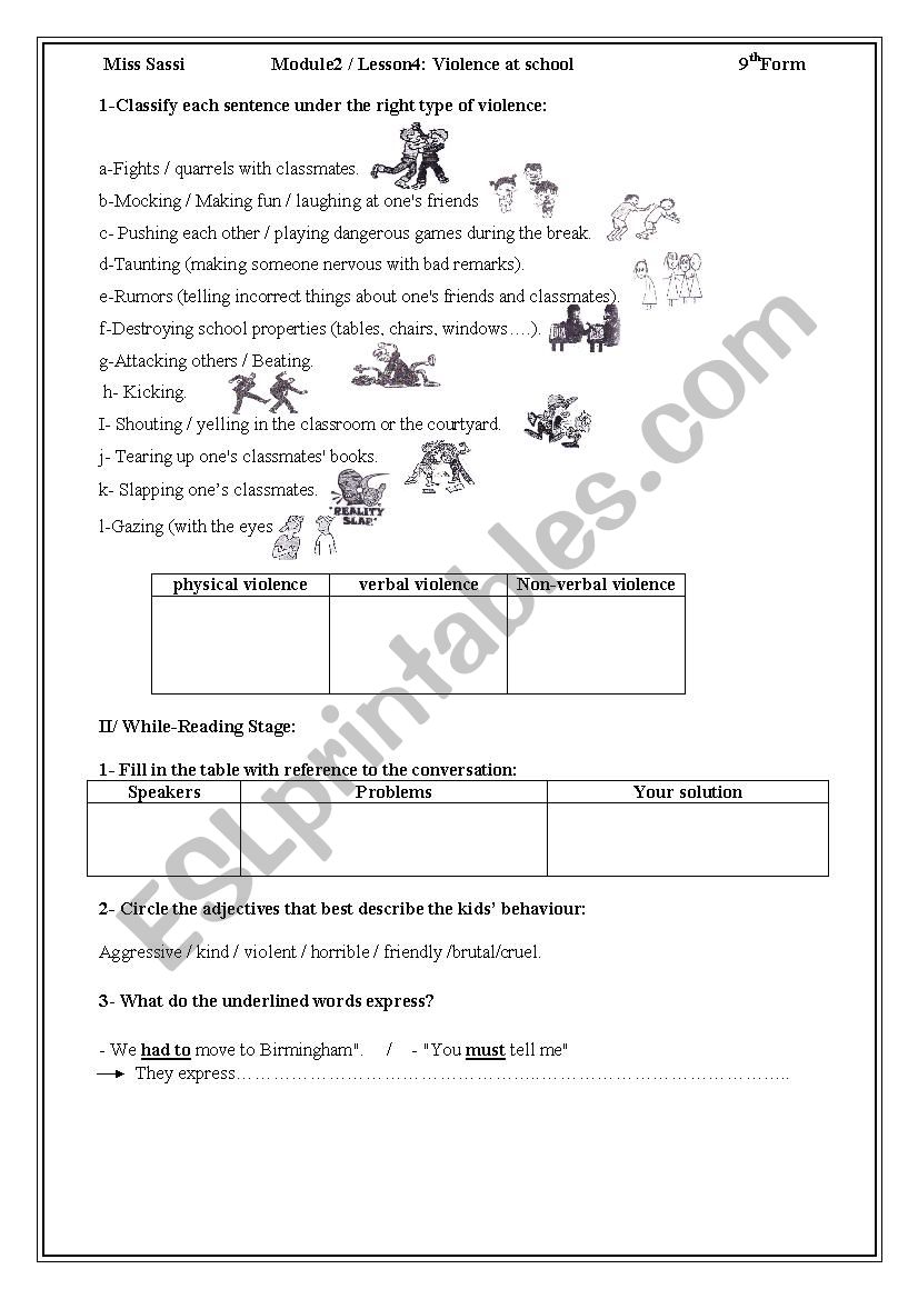 Lesson 4: School Violence worksheet