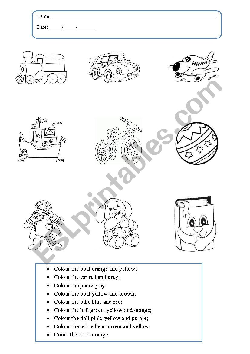 Toys worksheet