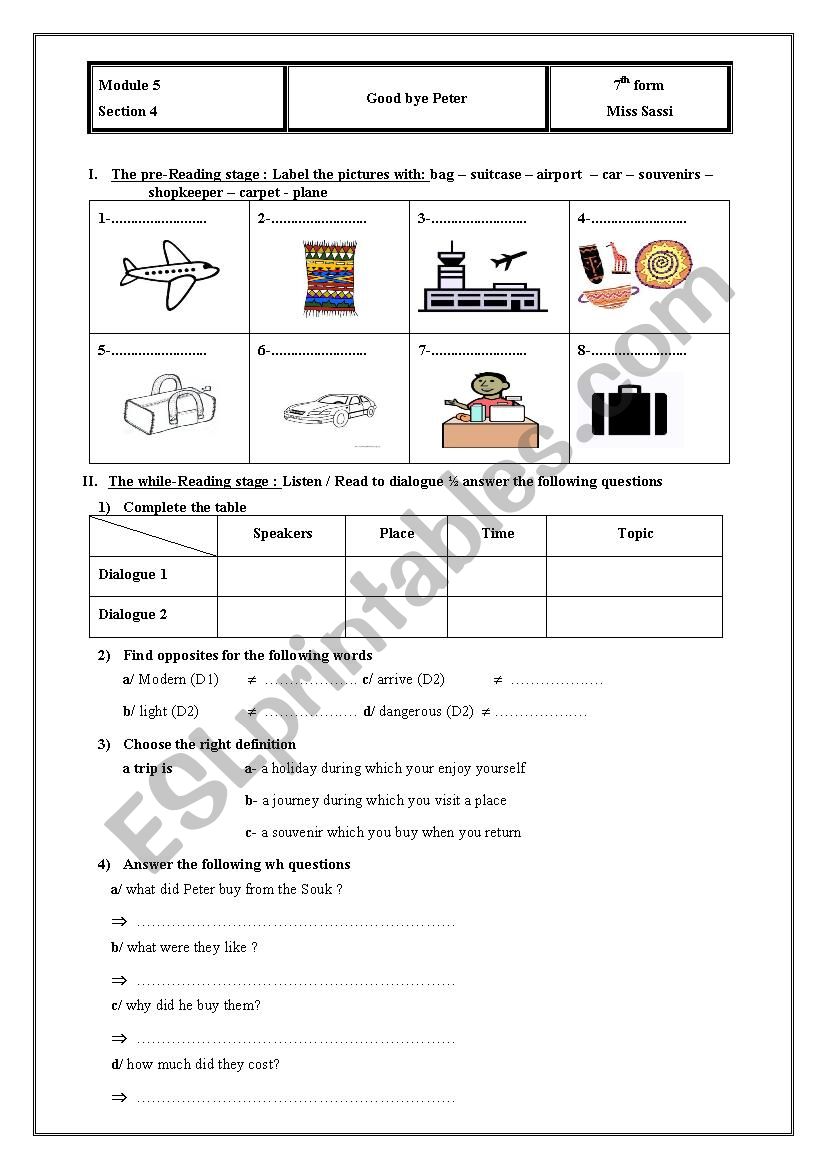 Section 5: Good Bye Peter worksheet