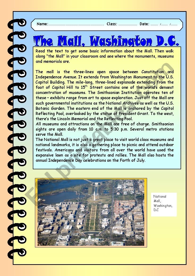 The Mall, Washington D.C. worksheet