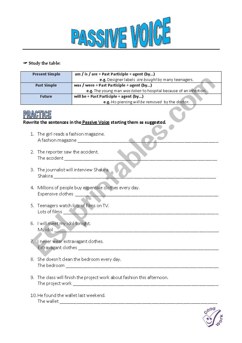 Passive Voice worksheet