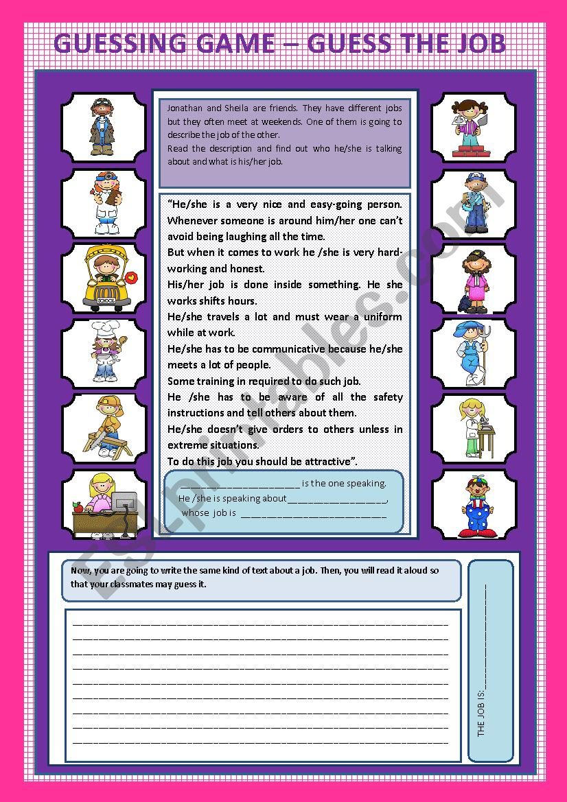 Guessing game_guess the job worksheet