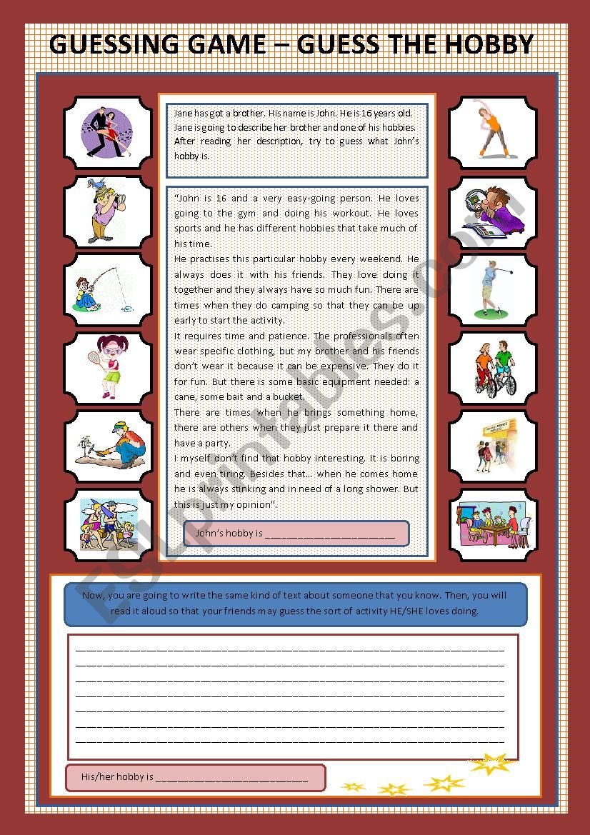 Guessing game_guess the hobby worksheet