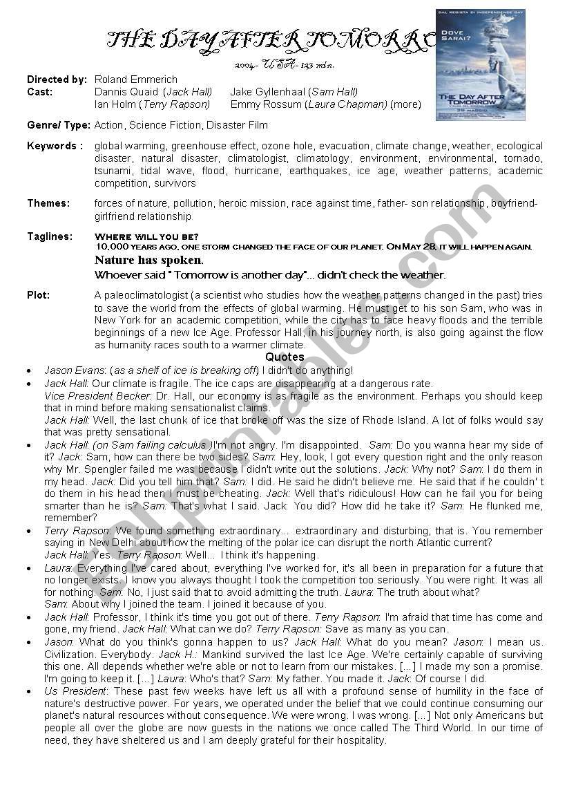 The Day After Tomorrow ESL Worksheet By Customer
