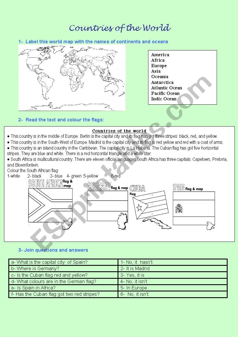 Countries of the World worksheet
