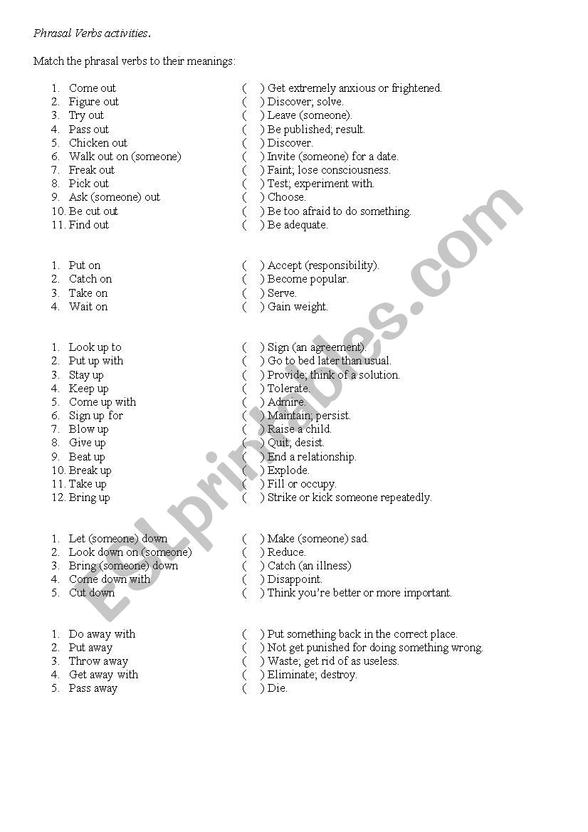 Phrasal Verbs Activity worksheet