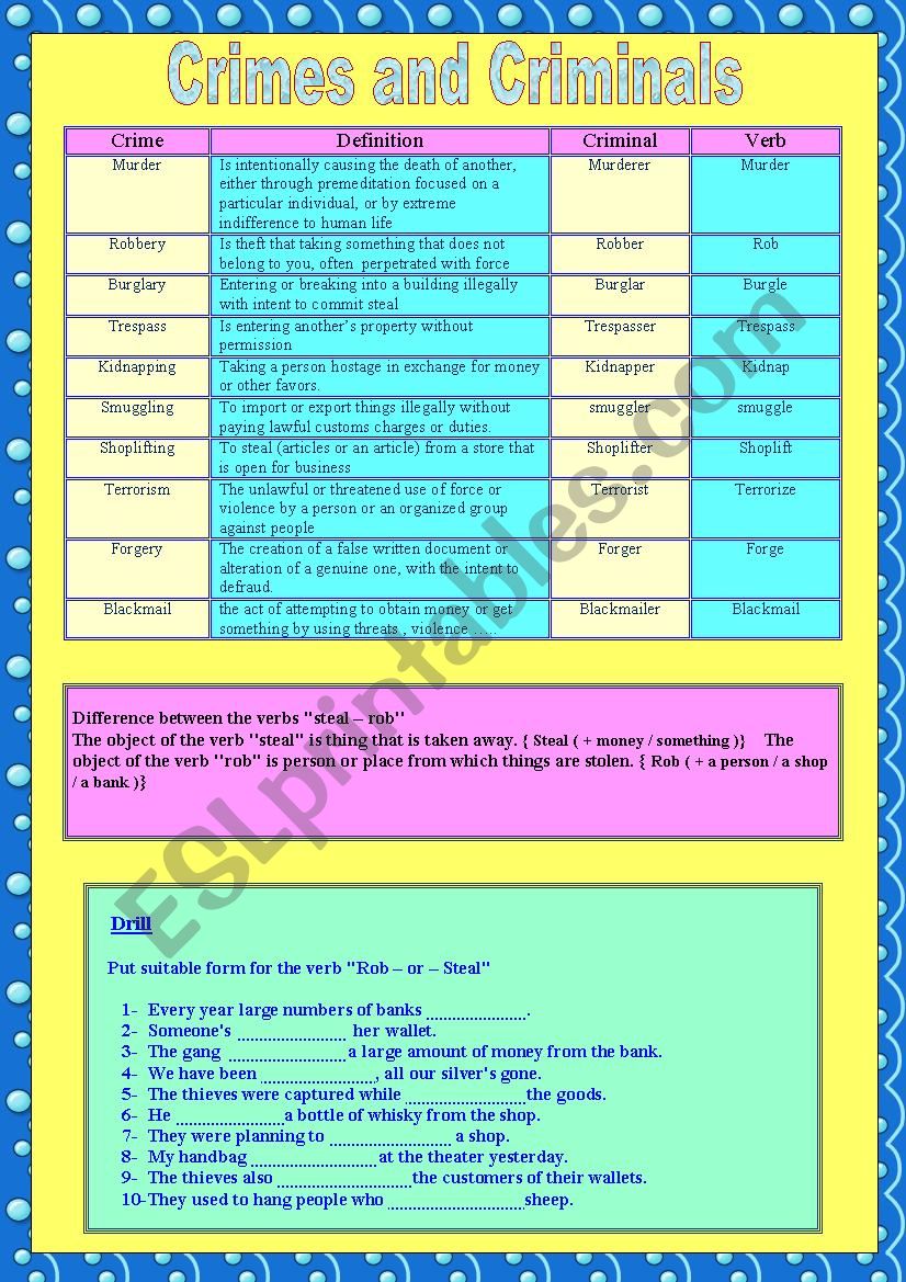 CRIMES & CRIMINALS worksheet