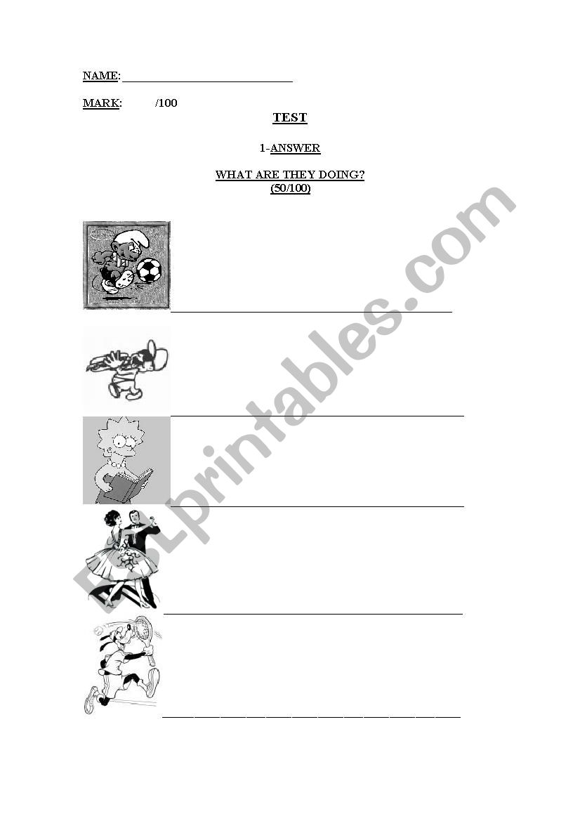 Tes. Present continuous. Numbers. Animals