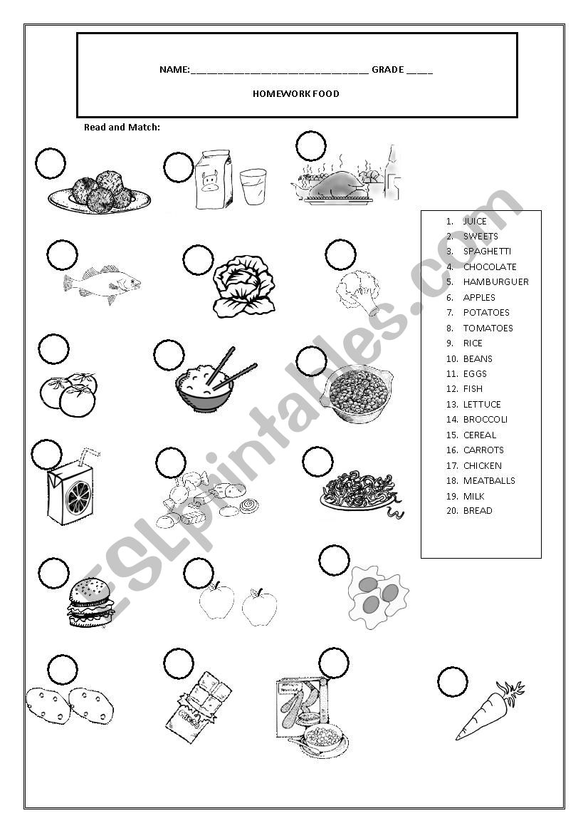 FOOD worksheet