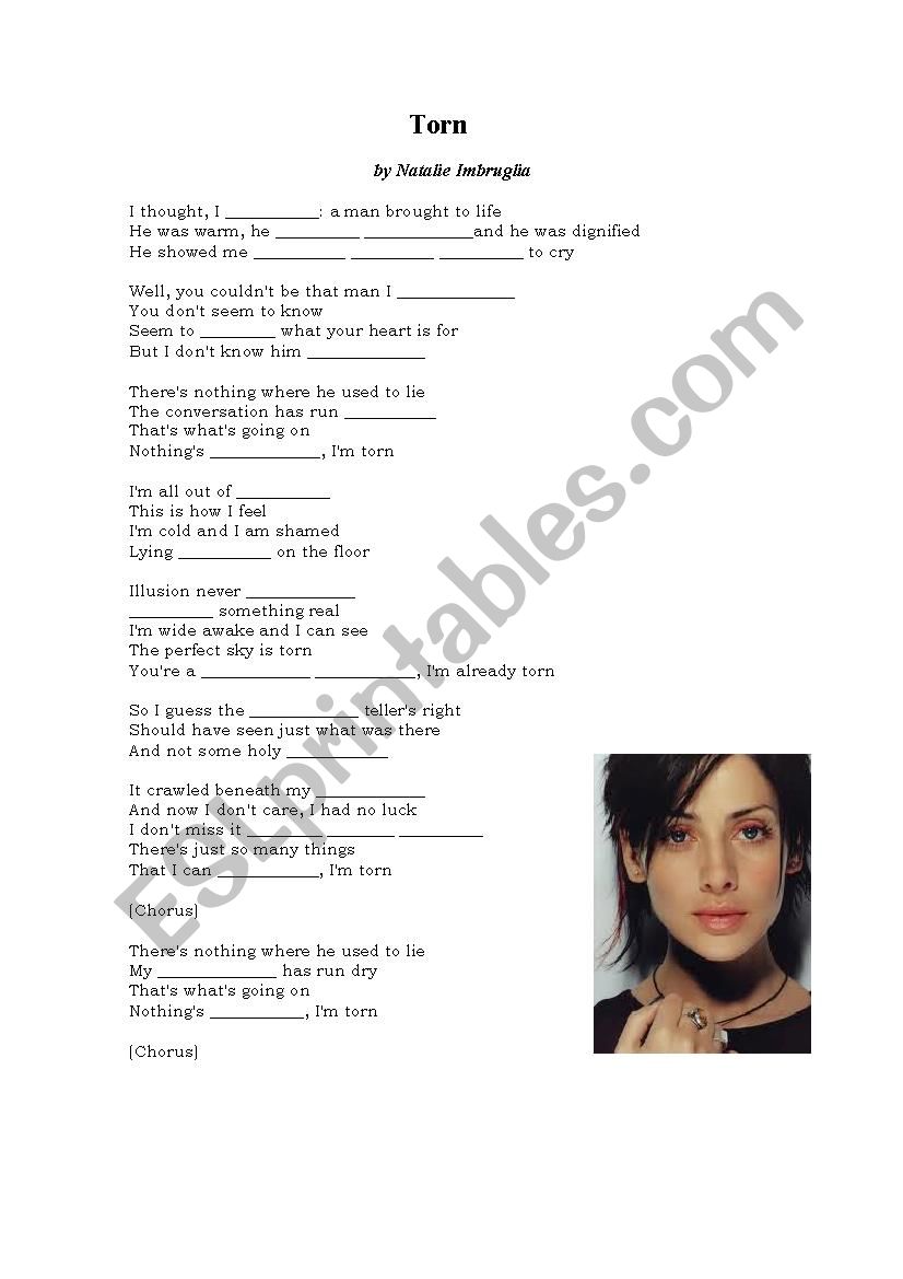 Torn - Natalie Imbruglia worksheet