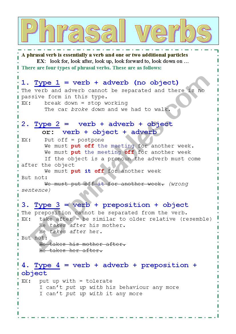 Phrasal Verbs worksheet