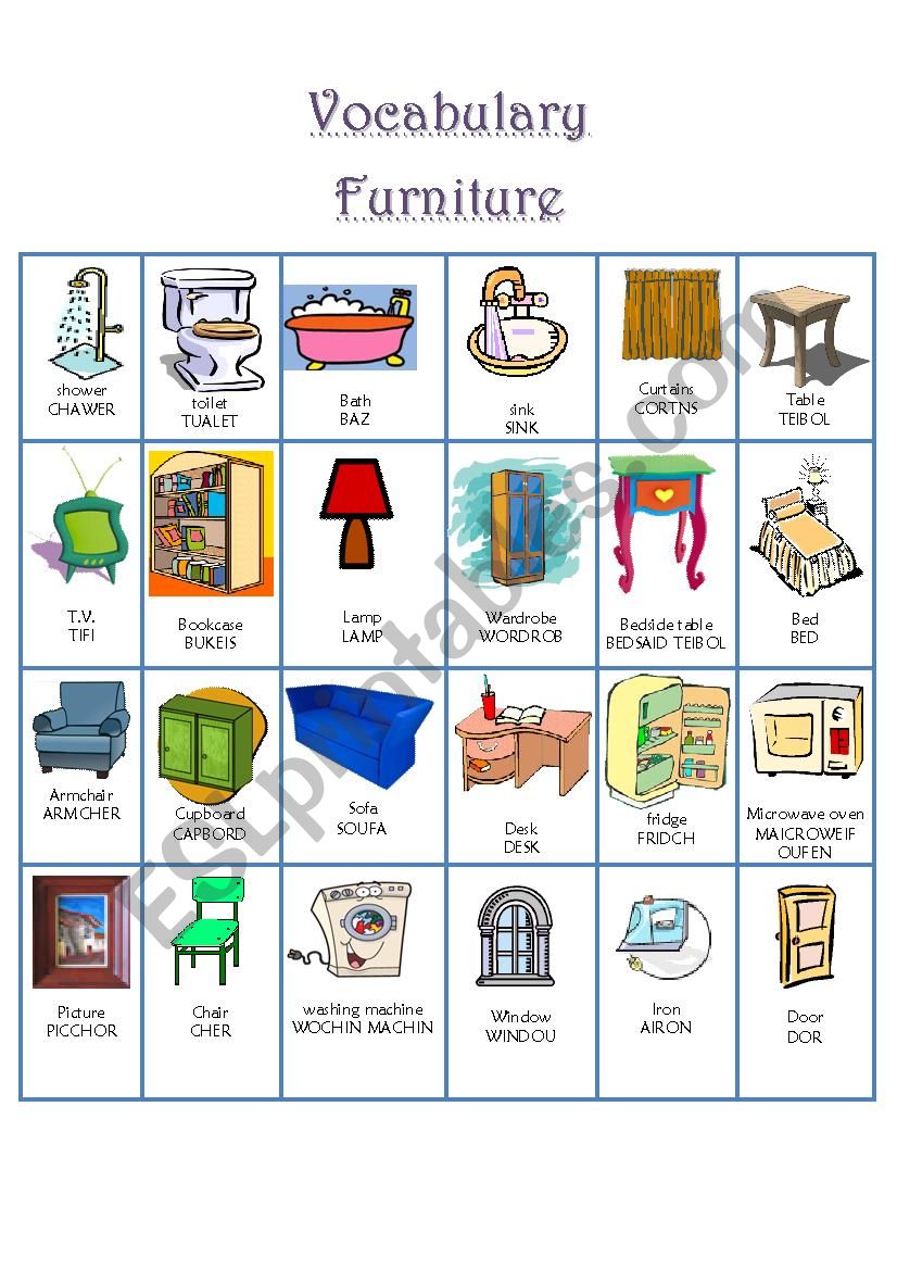 furniture vocabulary  worksheet